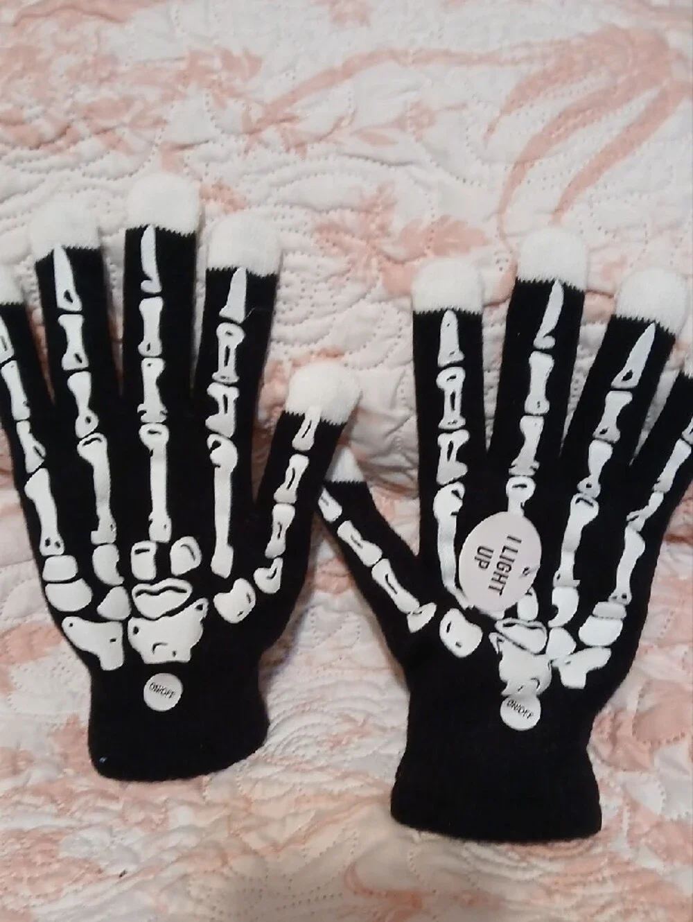 Forever 21 Black Skeleton LED Finger Gloves with Green Tips
